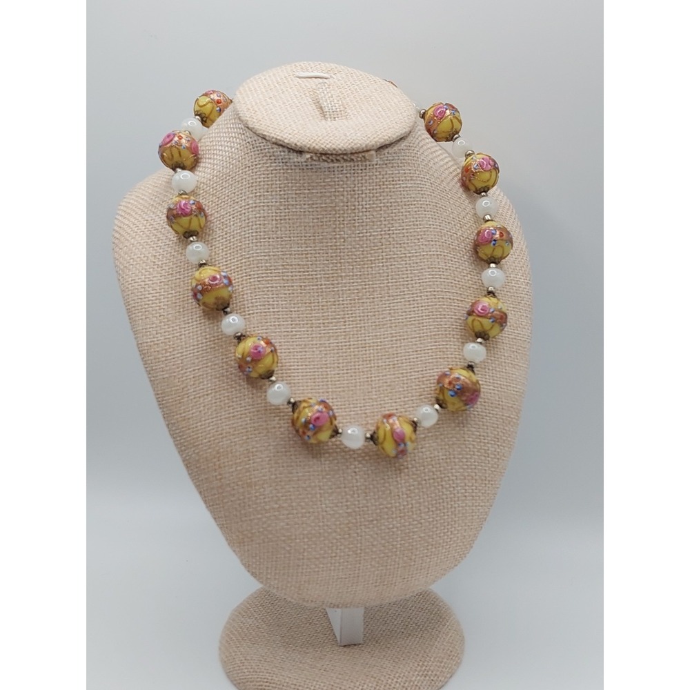 1970s Murano Necklace Venetian Wedding Cake Lampwork Glass Bead Vintage Art MCM